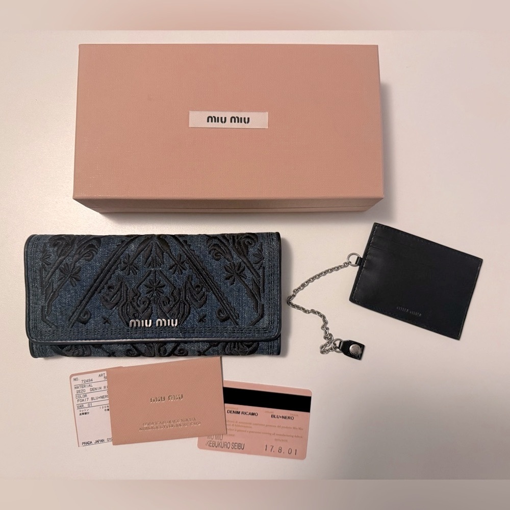 Miu Miu Japan Exclusive Embroidered Denim Long Wallet Set